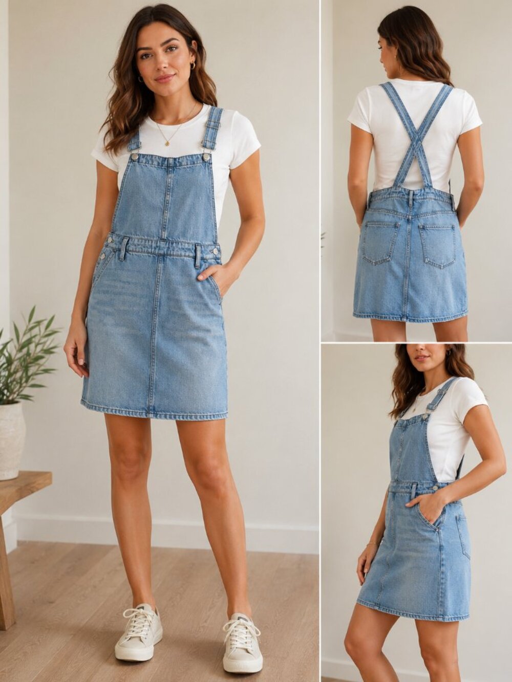 Madewell Light Wash Denim Skirtall Overall Mini Dress Size M